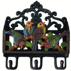 Antique Victorian Cast Iron Painted Birds Letter Rack Wall Shelf Wall Mounted Mail Key Rack 3 Hooks Letter Bill Newspaper Holder Organizer