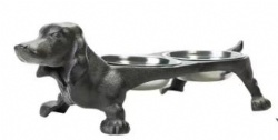 Black Cast Iron Base Stainless Pet Feeding Bowl Double Dog Feeding Station Black Metal Dog Feeder