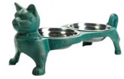 Pet Feeder Station Cast Iron Cat Feeder with Two Stainless Steel Bowls Cat Food &Water Dish